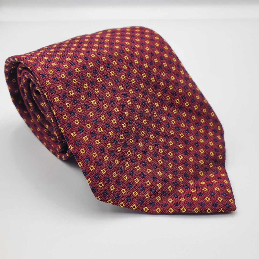 Brooks Brothers Makers Men's Burgundy Necktie with Geometric Square Patterned